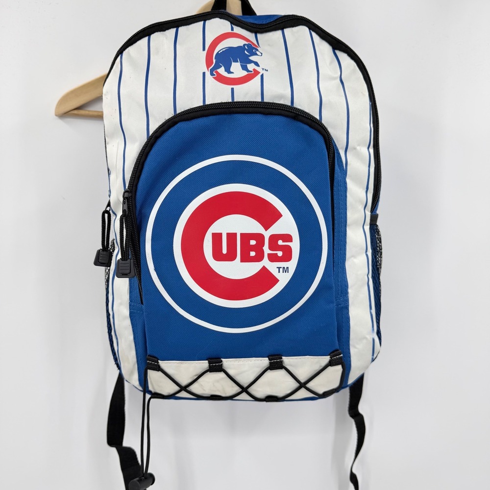 MLB Chicago Cubs Backpack Blue White Pinstripe Baseball Tailgate Team Logo Bag